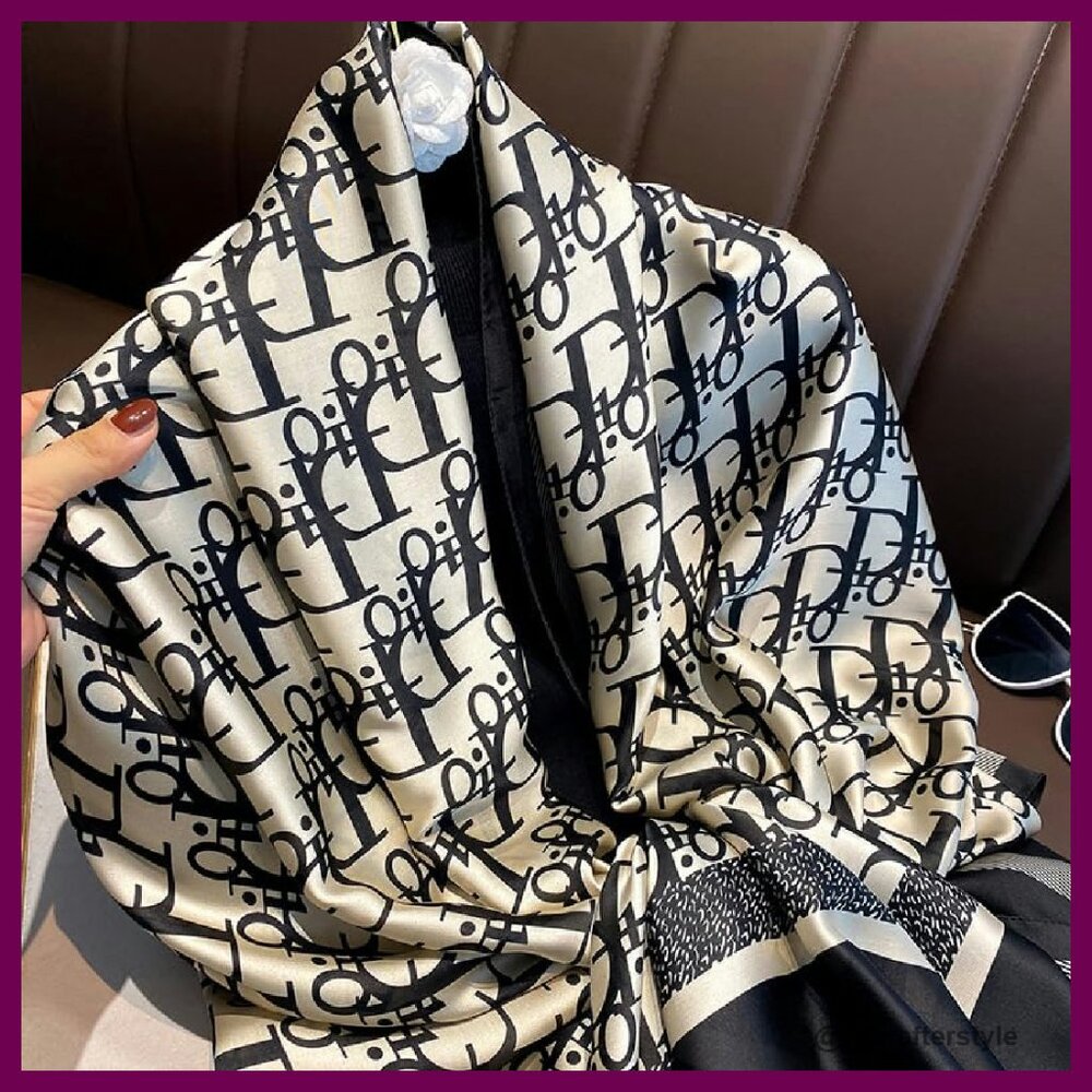 Luxury Silk Scarf Elegant Monogram Pattern Lightw… - image 4